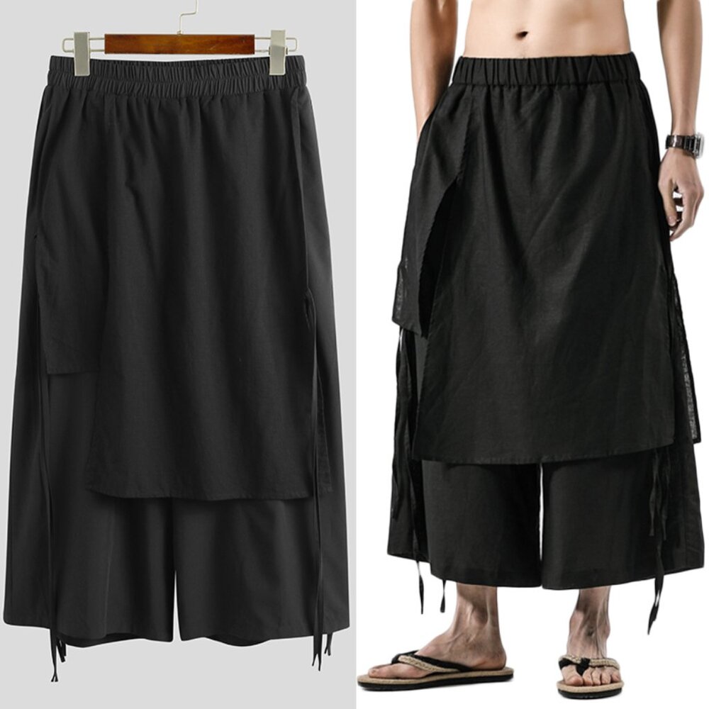 Mens Gothic Punk Baggy Hippie Pants Casual Loose Wide Leg Skirt Dress Trousers